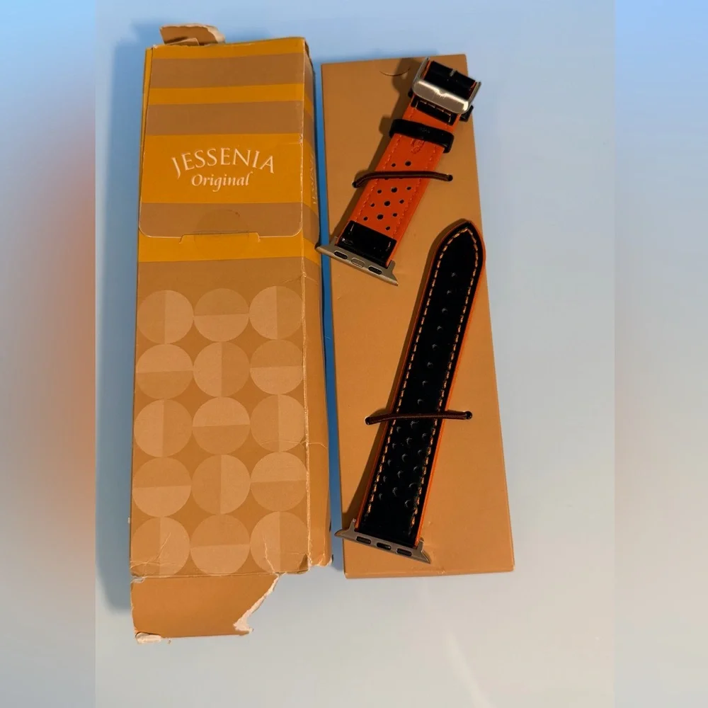 Apple Watch Authentic Leather Orange Black Reversible Watch Strap for iWatch